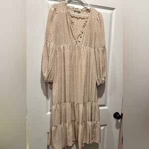 Light Cream Floral Tiered Midi Dress- Laurel